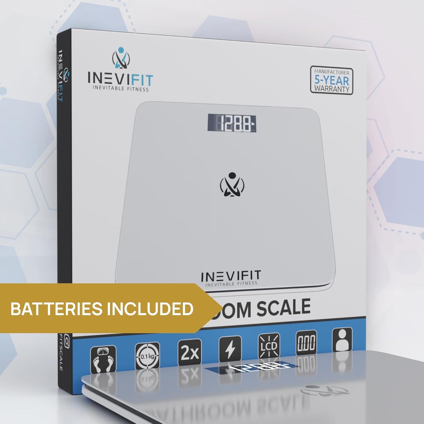 INEVIFIT Bathroom Scale, Highly Accurate Digital Bathroom Body Scale, Measures Weight up to 400 lbs. Includes Batteries