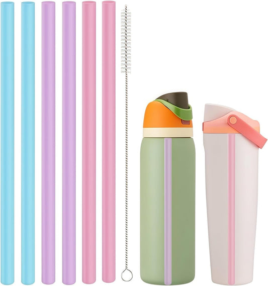 Straws Replacement Compatible with Owala Freepsip 24oz,32oz Water Bottle,Replacement Parts For Owala Free Sip Sway 30 oz,Include 6 BPA-FREE Straws and 1 Cleaning Brush