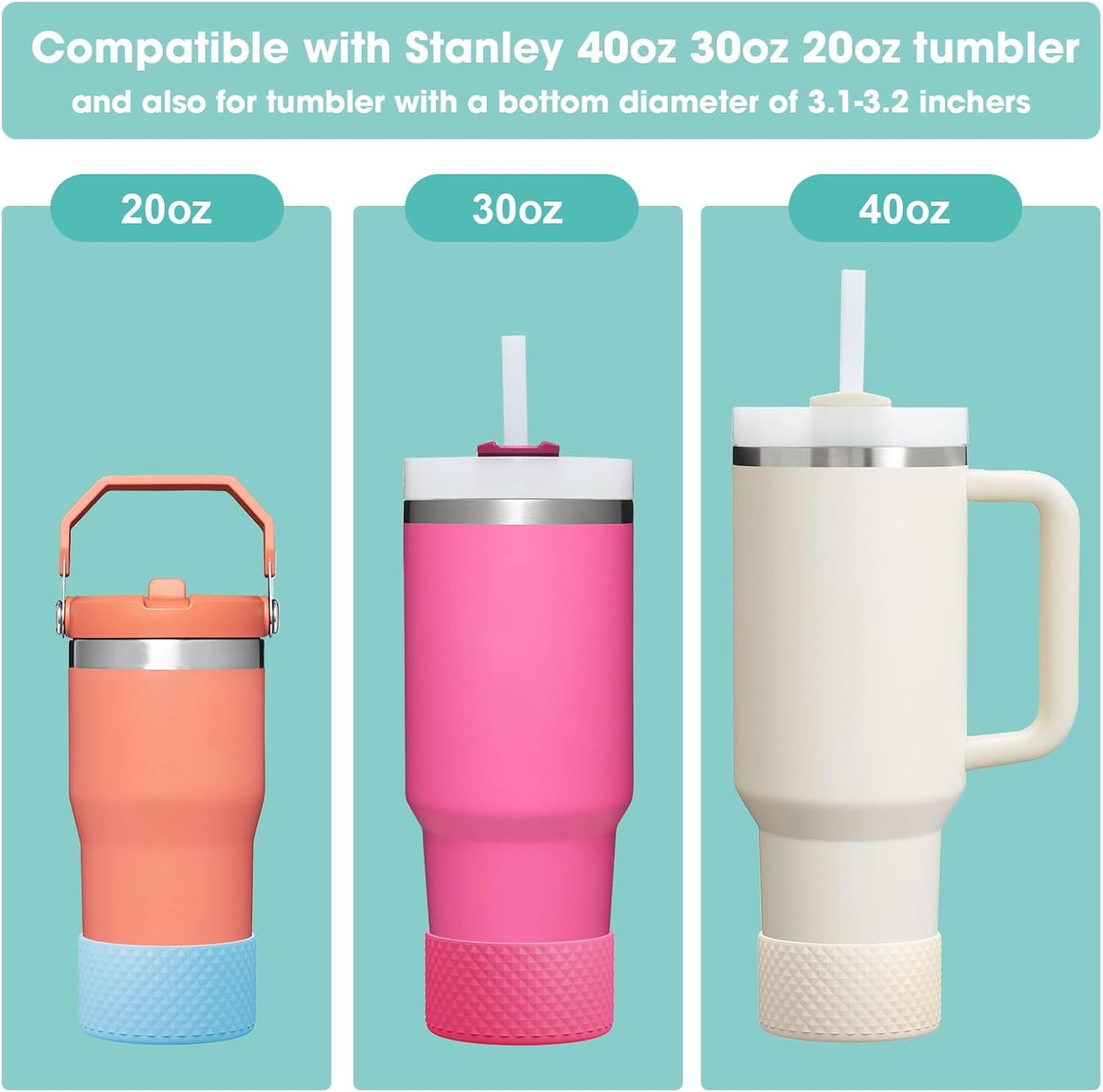 Upgrade 2PCS Protective Silicone Boot Bumper for Stanley Quencher Adventure 40oz 30oz 20oz Tumbler, Water Bottle Bottom Sleeve Cover Accessories for Stanley Mug Cup(Beige)