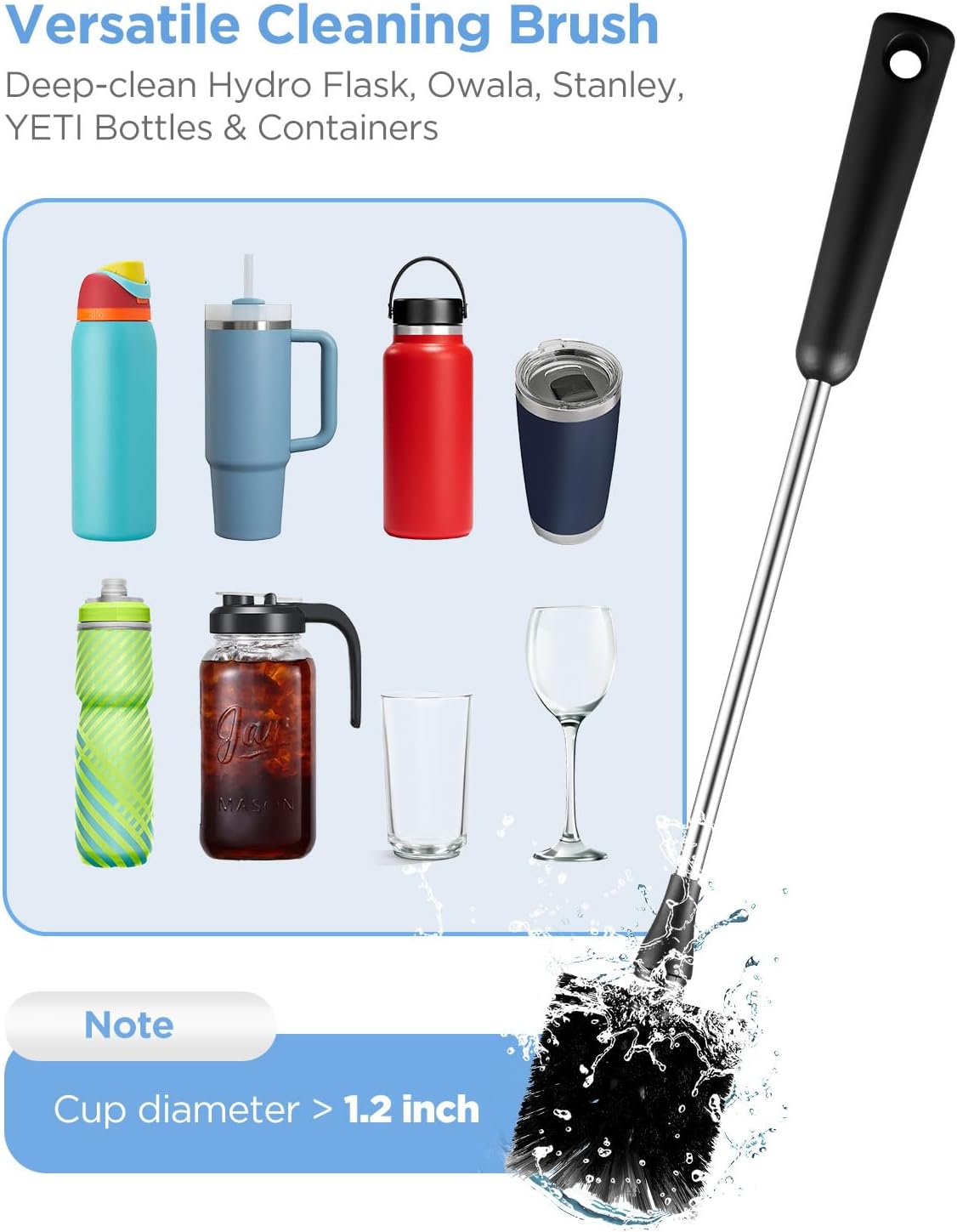 EasyAcc Water Bottle Cleaner Brush, 3 Pack 15 Inches Straw Brush Cleaner for Owala Stanley Hydroflask, Long Handle, with Straw Cleaner & Nipple Brush, for Coffee Mugs, Ice Tea Jars