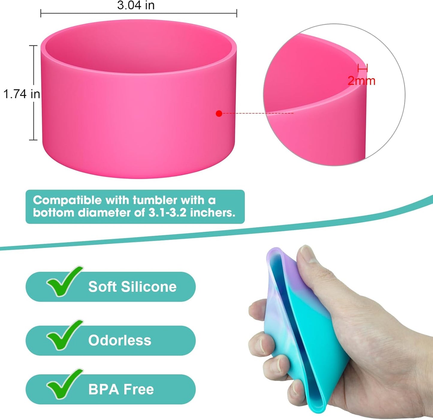 Upgrade 2PCS Protective Silicone Boot Bumper for Stanley Quencher Adventure 40oz 30oz IceFlow 20oz 30oz Tumbler, Water Bottle Bottom Sleeve Cover Accessories for Stanley Mug Cup(Rose)