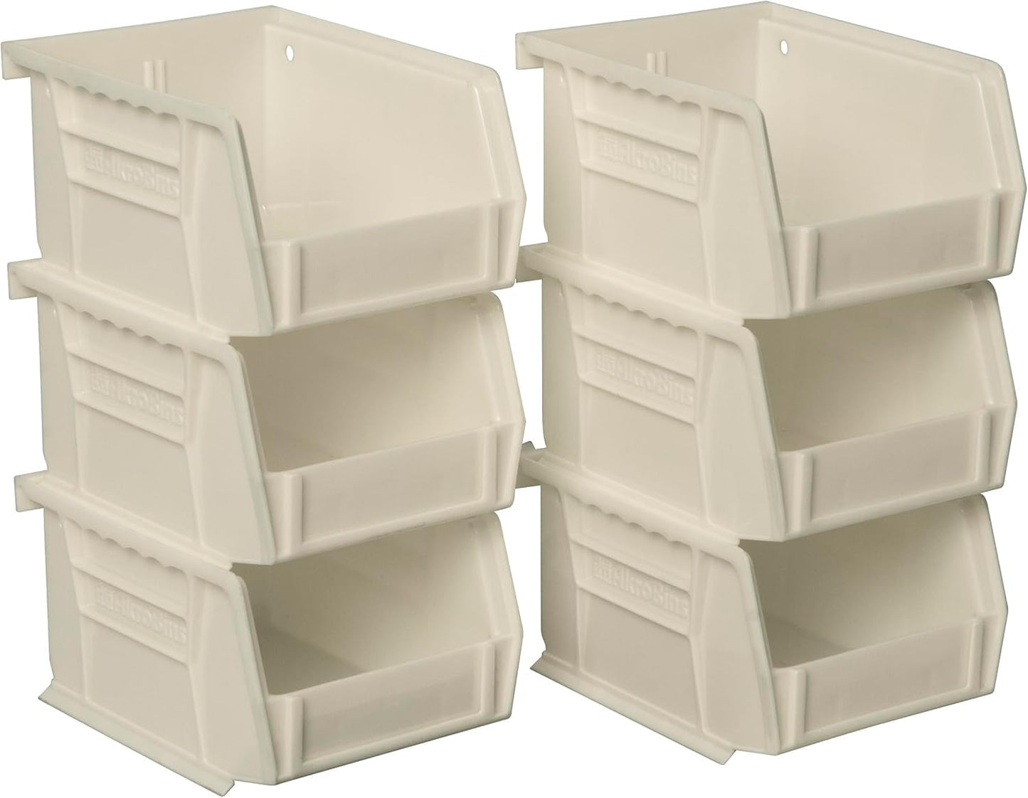 Akro-Mils 30210 AkroBins Plastic Storage Bins, Space-Saving Stackable Bins for Garage, Pantry, Craft Organization, 5-Inch x 4-Inch x 3-Inch, Stone, 6-Pack
