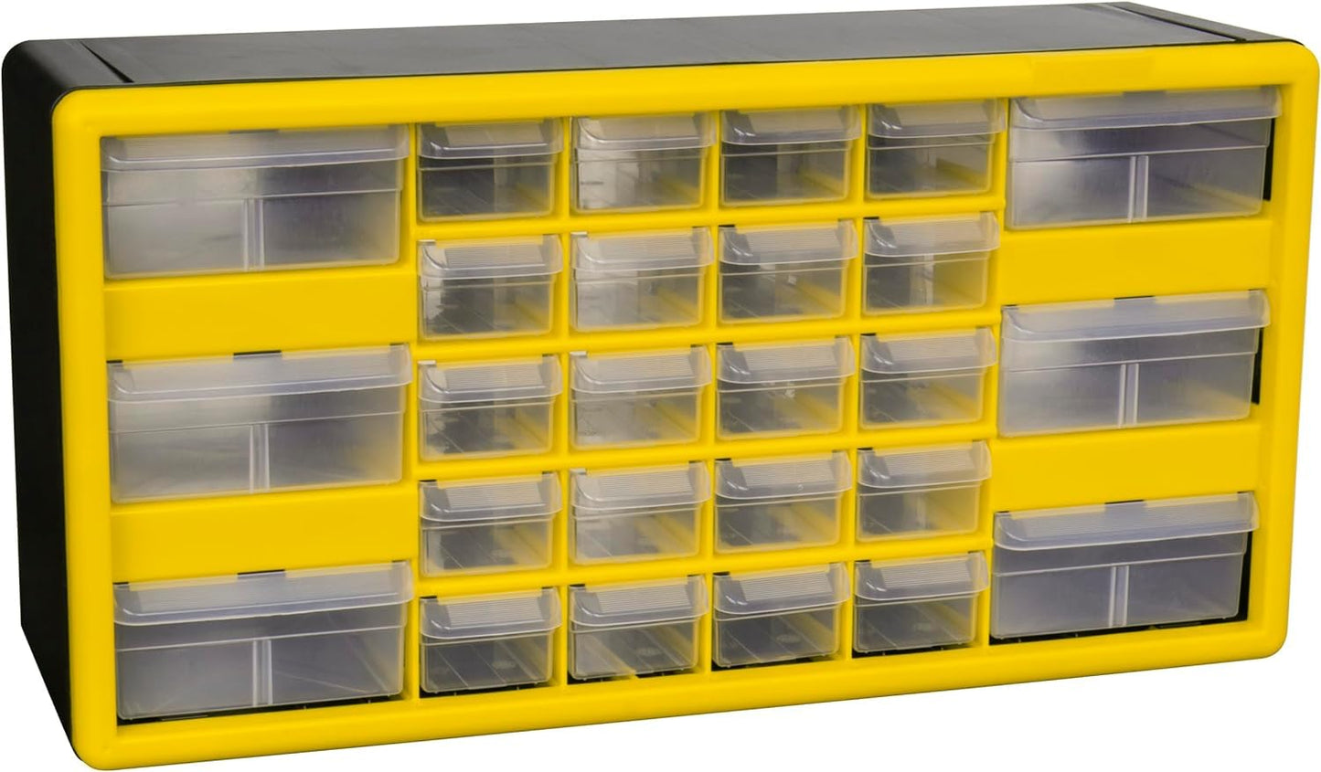 Akro-Mils 26-Drawer Plastic Drawer Storage Cabinet for Garage Organization, Bead Organizer, Building Bricks Storage, Teacher Toolbox, Makeup Organizer, 20" W x 6" D x 10" H, 10126 Yellow