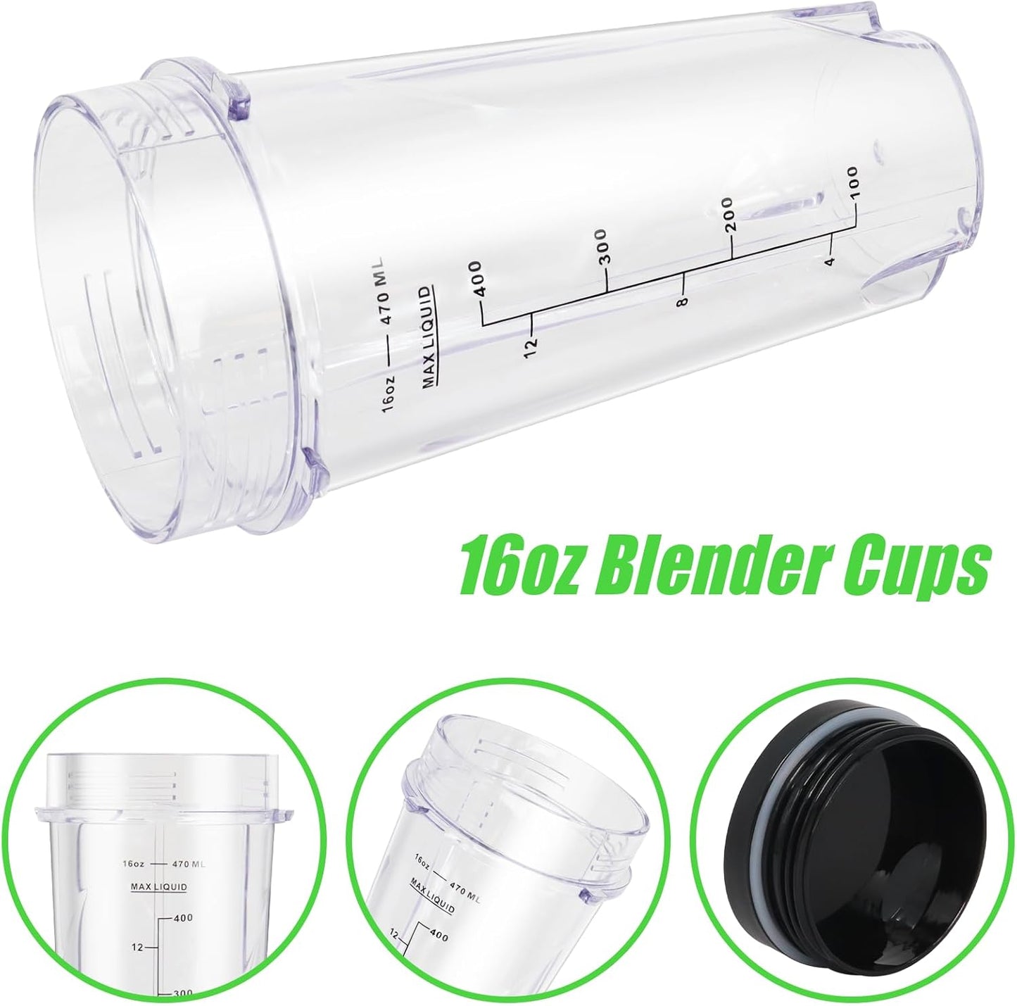 Upgrade 2 Pack 16oz QB3001SS Replacement Cups Compatible with Ninja Fit Compact Personal Blender, Replacement for Ninja Blender Cups with Scale and Sealing Cap…