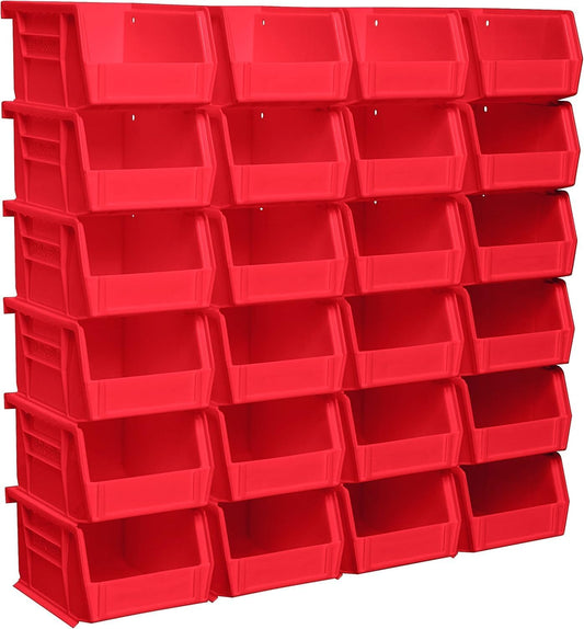 Akro-Mils 30210 AkroBins Plastic Storage Bins, Space-Saving Stackable Bins for Garage, Pantry, Craft Organization, 5-" x 4-" x 3-", Red, 24-Pack
