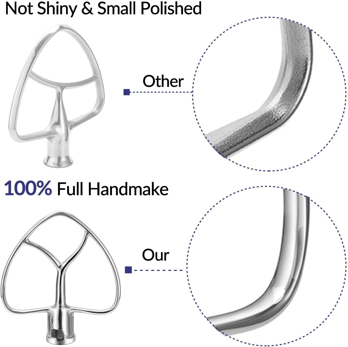 Geesta Polished Stainless Steel Flat Beater for Kitchen aid 4.5 Qt - 5 Qt Tilt-Stand Mixer Attachments for Kitchen Paddle, Baking - Pastry, Pasta Dough, Lcing, Mixing Accessory - Dishwasher Safe