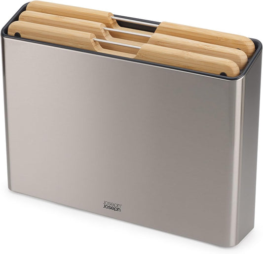 Joseph Joseph Folio Premium 3-Piece Bamboo Cutting Board Set, Stainless Steel Slimline Case for Organized Kitchen Storage