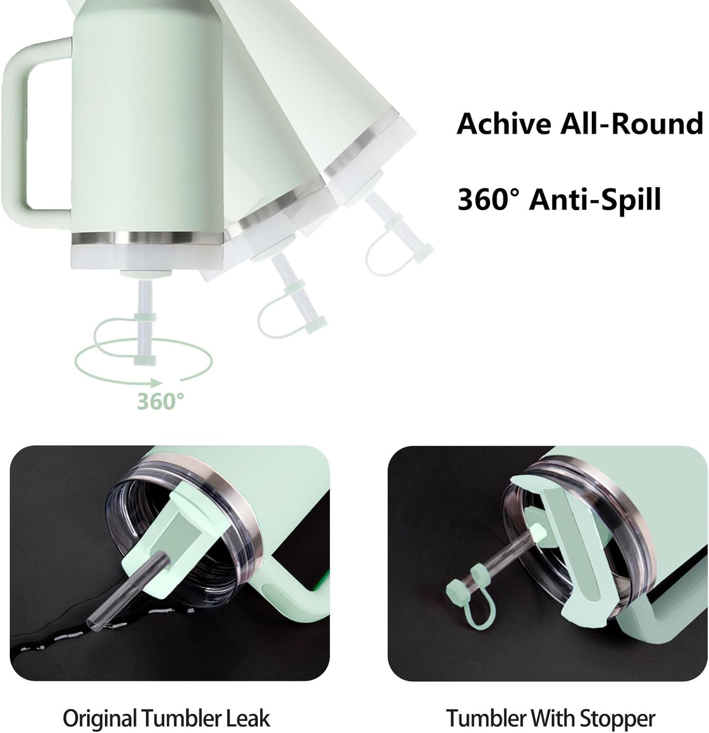 Silicone Spill Stopper Set Compatible with Stanley Cup 2.0 30oz & 40oz with Straw Cover (Set of 2, Mist)