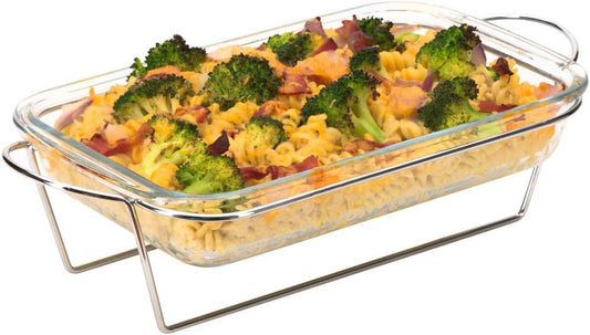 Moss & Stone Glass casserole Dish Made by Borosilicate Glass, 10 X 6.5 Inch Durable Bakeware Dish Oven Safe & Microwave Safe, Clear Glass Rectangular Baking Pan (1 Pcs & Stand)