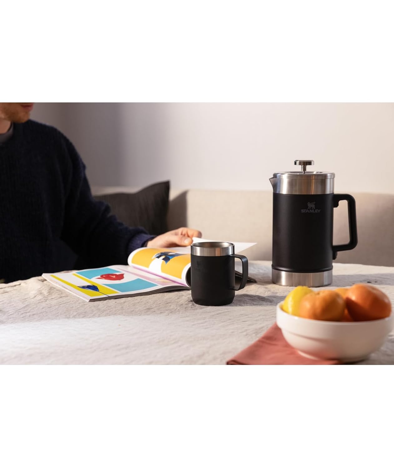 STANLEY Classic Stay-Hot French Press Coffee Maker 48 oz | 5 Minute Brew, 4 Hours Hot | Mesh Filter for Coffee Grounds | Insulated Stainless Steel French Press | BPA-Free | Black 2.0