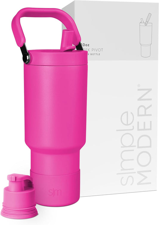 Simple Modern Trek Pivot | 30oz Flip Straw Tumbler with Handle | Water Bottle & Boot | Interchangeable Straw & Chug Lids | Insulated Stainless Steel Jug | Gym Sports Outdoors | Raspberry Vibes