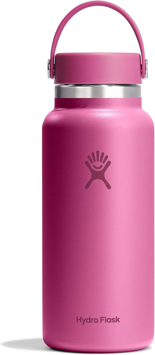 Hydro Flask Water Bottle - Insulated Stainless Steel - Wide Mouth Flex Lid, Non Spill, Leakproof and Refillable in 32 Oz Reef Pink