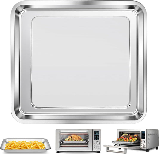 Air Fryer Baking Pan for Nuwave Bravo 12 in 1 21 Qt Air Fryer Toaster Oven, 11.2'' * 10.5'' Air Fryer Grill Pan Grill Plate Crisper Plate Rack Parts Accessories Tray, Steel