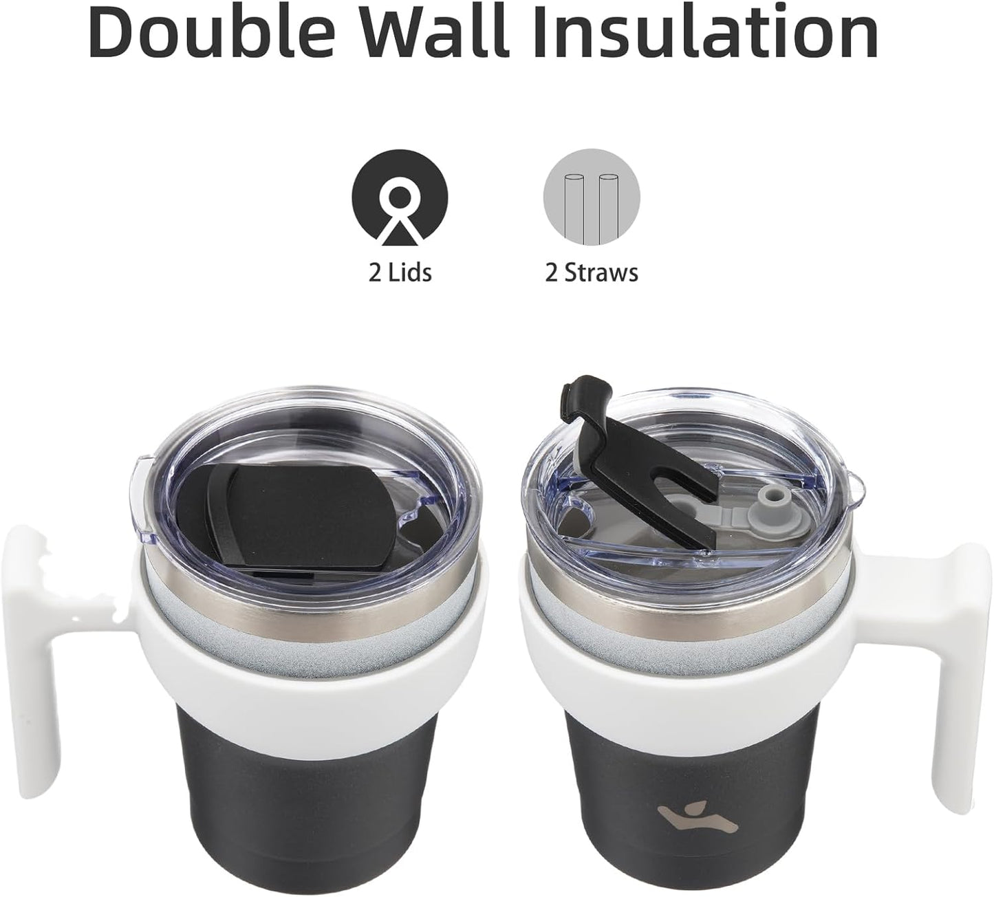 10 oz Tumbler with Handle and 2 Straw 2 Lid, Insulated Water Bottle Stainless Steel Vacuum Cup Reusable Travel Mug,Day Night