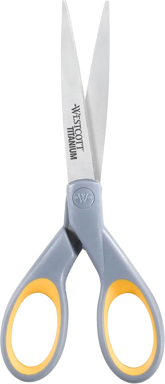 Westcott ‎13824 7” & 5” Pointed Titanium-Bonded Crafting Scissors with Soft Handles, Gray/Yellow (2 Pack)