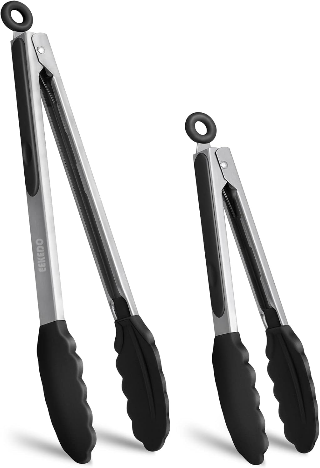 Kitchen Tongs, Stainless Steel Silicone Tongs for Cooking 600ºF High Heat-Resistant BBQ Grilling Locking Tongs, Set of 2-9" and 12" Black