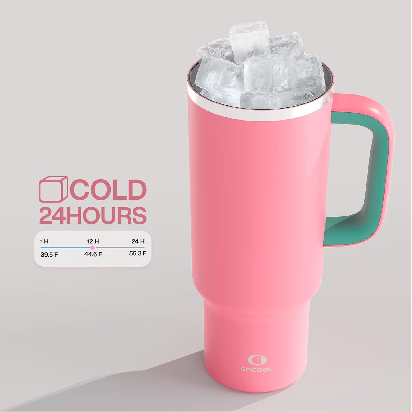 40 oz Tumbler with Handle and Straw: Stainless Steel Insulated Tumbler Keeps Cold for 24 Hours, Leakproof Travel Cup Fits in Cup Holder and BPA-Free,Tulip