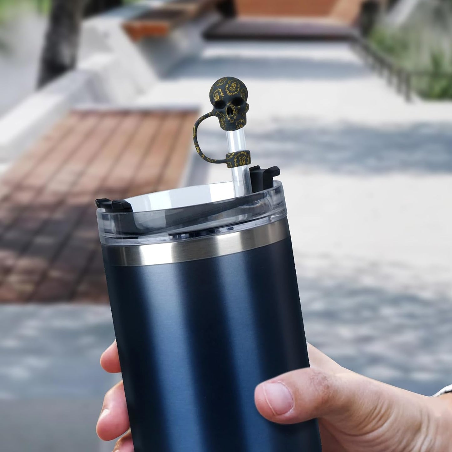 6Pcs 10mm/0.4in Silicone Straw Toppers - Cool Skull Shape Straws Tumbler Accessories for Man & Woman - Reusable&Dust-proof Straw Covers Cap Compatible with Stanley Cup 30 40oz with Handle