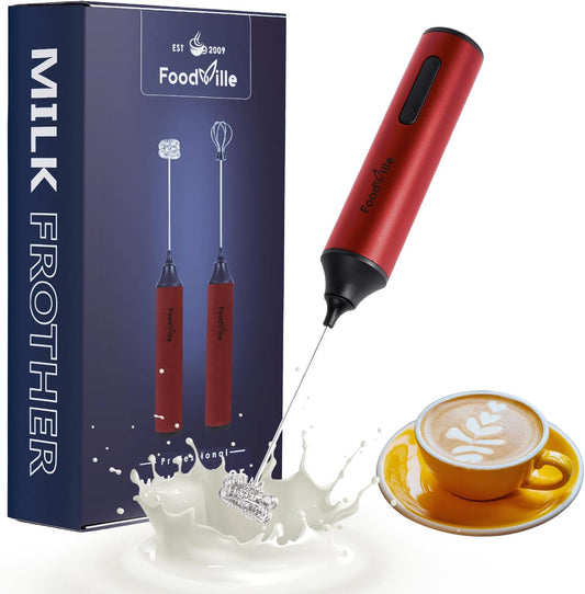 MF05 Rechargeable Milk Frother USB Charging Handheld Foam Maker with Stainless Balloon Whisk for Cappuccino, Latte, Bulletproof Coffee, Keto Diet, Protein Powder, Matcha (Red)