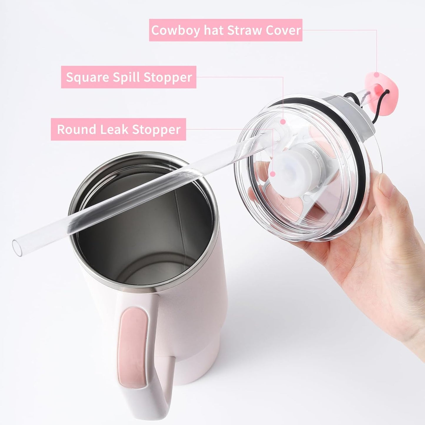 Spill Stopper Set Compatible with Stanley Cup 40oz 30oz, Cup Accessories Including Cowboy hat Straw Cover Cap and Leak Stopper set