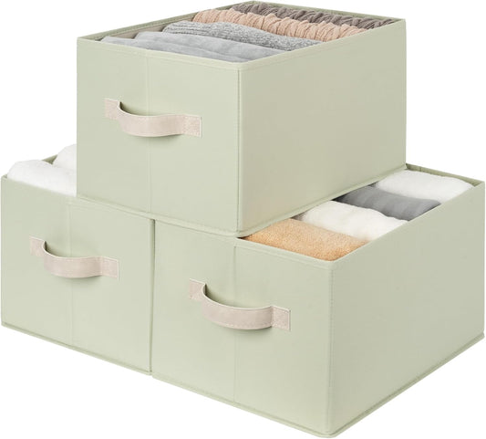 StorageWorks Storage Baskets for Shelves, Foldable Fabric Closet Storage Bins with Handles, Fabric Storage Bins Clothes Organizer, Light Green, 3-Pack, Large
