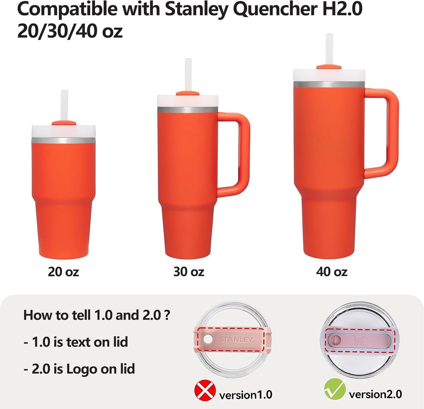 Silicone Spill Stopper Set Compatible with Stanley Cup 2.0 30oz & 40oz with Straw Cover (Set of 2, Tigerlily)