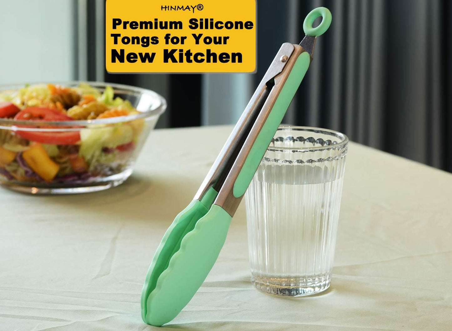 Kitchen Cooking Tongs with Silicone Tips 9-Inch Food Tongs, Set of 3 (Mint)