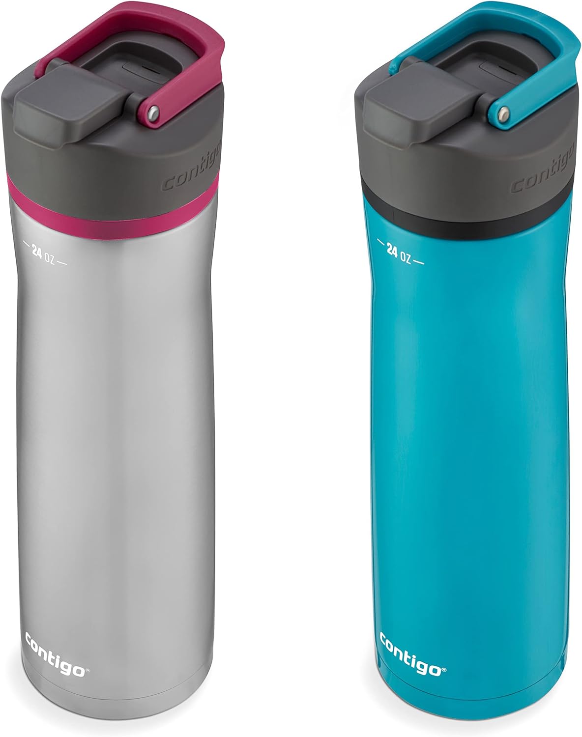 Contigo Cortland Chill 2.0 Vacuum-Insulated Stainless Steel Water Bottle Spill-Proof Lid Preserves Temperature for Hours 24oz 2-Pack Juniper & Dragonfruit Ideal for Travel and Daily Use