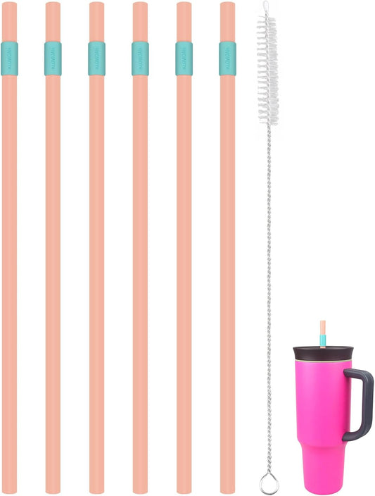 Replacement Straws for Owala 40oz Tumbler, with 1 Brush,6 Pack (Orange-blue)