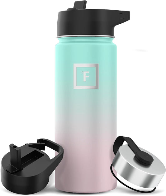 IRON °FLASK Camping & Hiking Hydration Flask with Straw, Wide Mouth Insulated Stainless Steel Sports Water Bottle - 18 oz Bubble Gum
