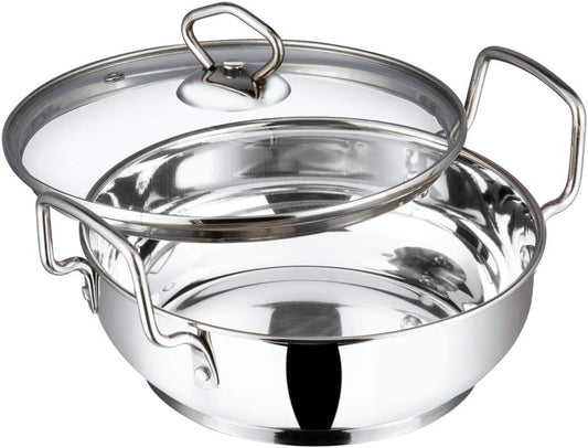 Vinod Stainless Steel Kadai with Glass Lid Extra Thick SAS Heavy Base Kadai for Cooking Induction and Gas Compatible 125 oz 10.14 in 2-Year Silver