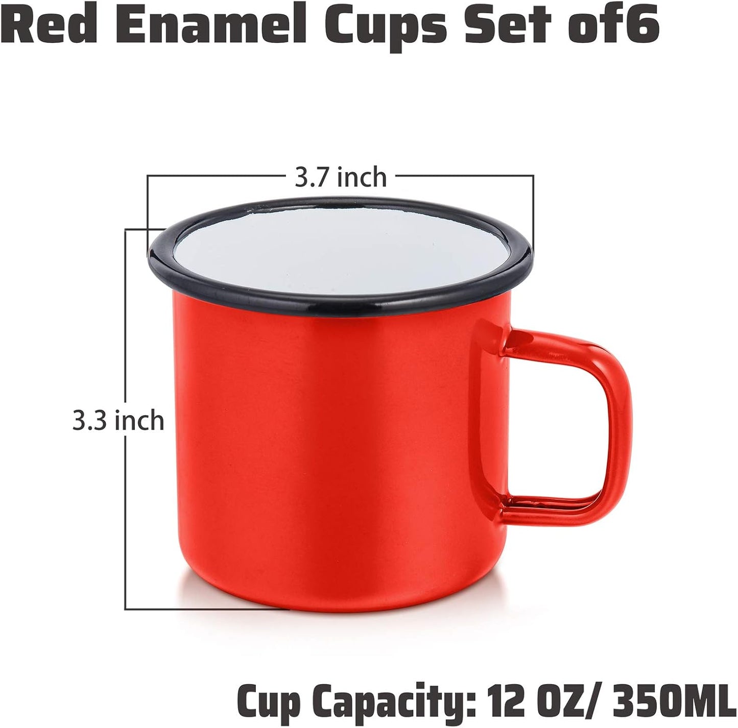 P&P CHEF Enamel Camping Coffee Mug Set of 6, Small Colored Mugs Cups for Family Gathering/Friend Party/Camping/Picnic/Fishing, Lightweight & Portable -12 Ounce, 350ML & Red