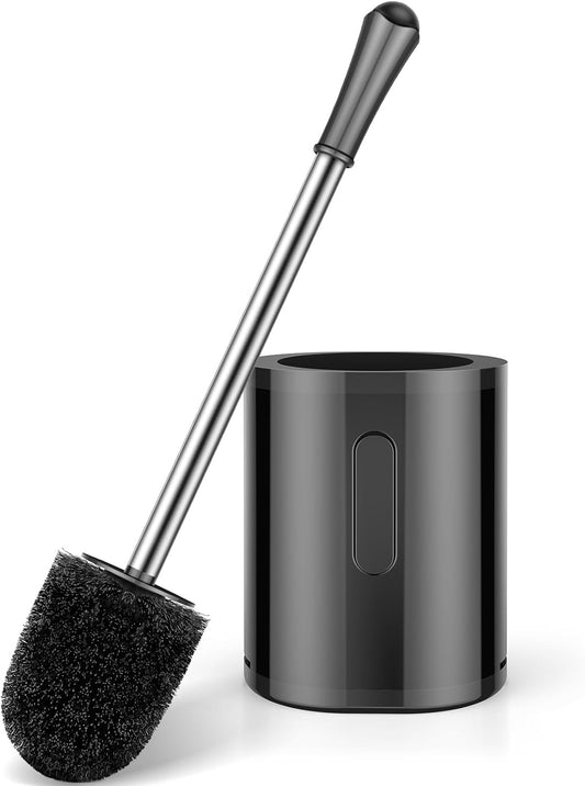 Toilet Brush, Compact Size Toilet Bowl Brush with Stainless Steel Handle, Small Size Plastic Holder Easy to Hide, Space Saving for Storage, Drip-Proof, Easy to Assemble, Deep Cleaning Black