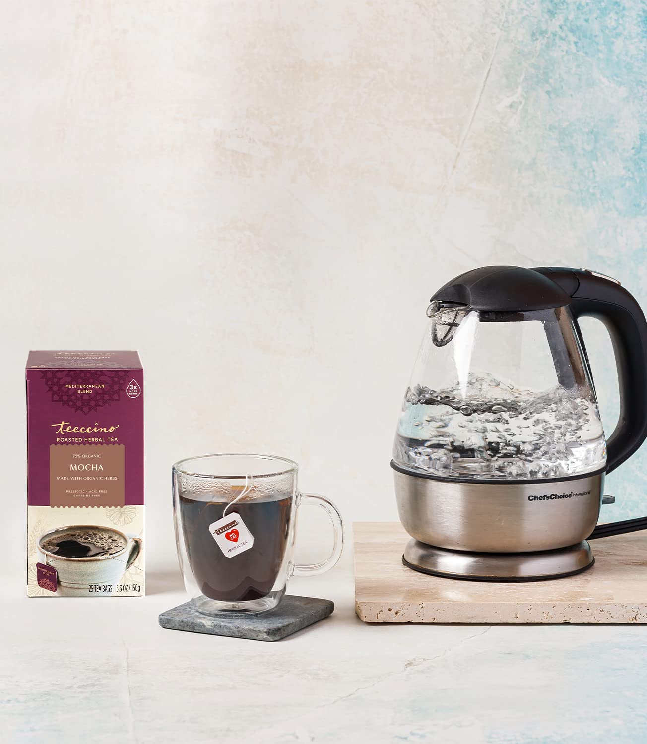 Teeccino Mocha Herbal Tea - Rich & Roasted Herbal Tea That’s Caffeine Free & Prebiotic for Natural Energy, 25 Tea Bags