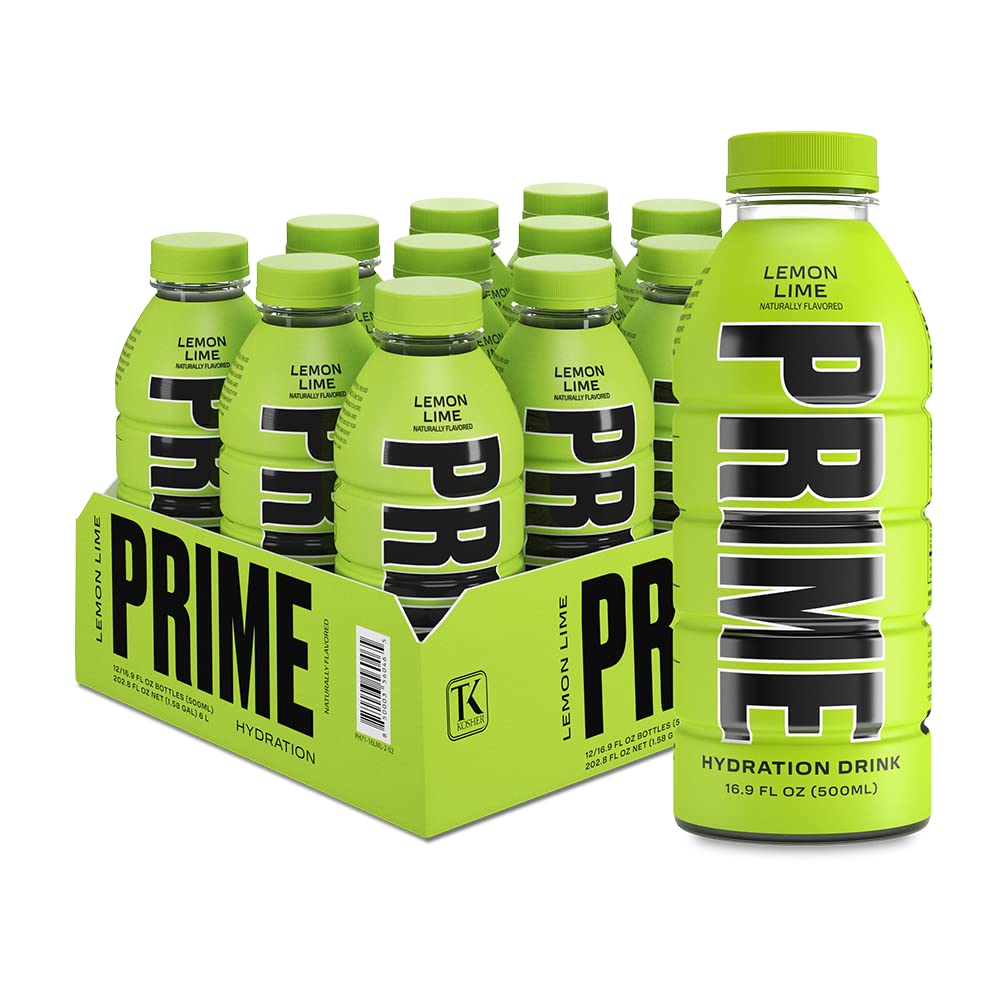 PRIME Hydration LEMON LIME, Sports Drinks, Electrolyte Enhanced for Replenishing Fluids, 250mg BCAAs, B Vitamins, Antioxidants, Low Sugar, 16.9 Fl Oz, 12 Pack