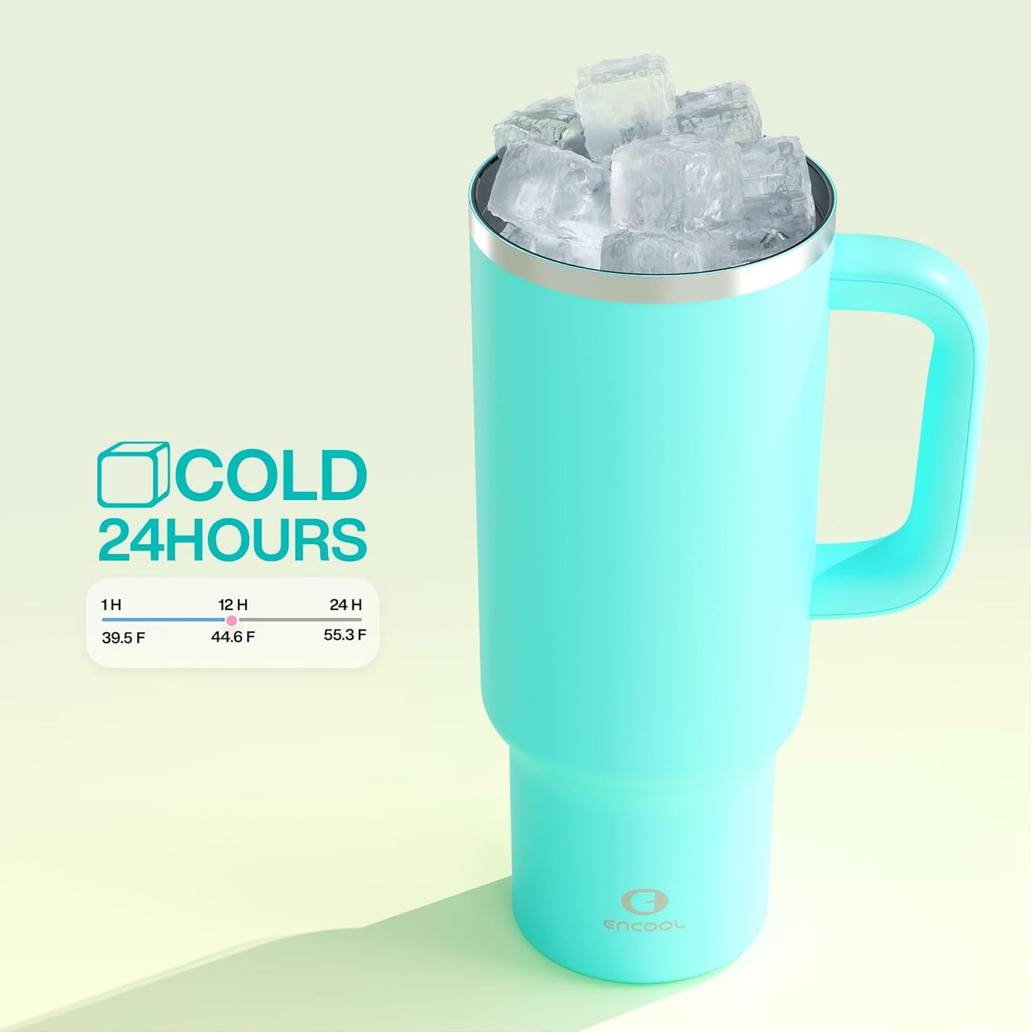 40 oz Tumbler with Handle and Straw: Stainless Steel Insulated Tumbler Keeps Cold for 24 Hours, Leakproof Travel Cup Fits in Cup Holder and BPA-Free,Aquamarine Blue