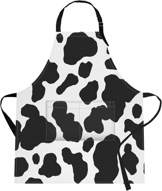Britimes Apron Home Kitchen Cooking Baking Gardening for Women Men with Pockets Cow Dalmatian Spots Animal Milk 32x28 inch