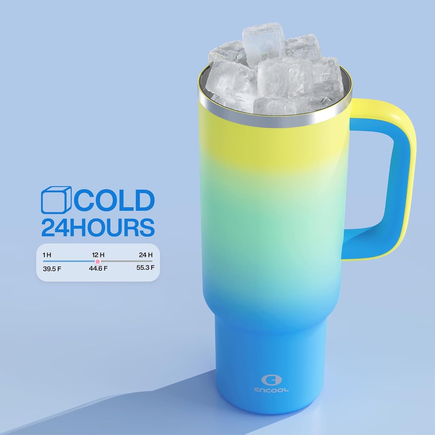 ENCOOL 40 oz Tumbler with Handle and Straw: Stainless Steel Insulated Tumbler Keeps Cold for 24 Hours, Leakproof Travel Cup Fits in Cup Holder and BPA-Free, Soft Lagoon