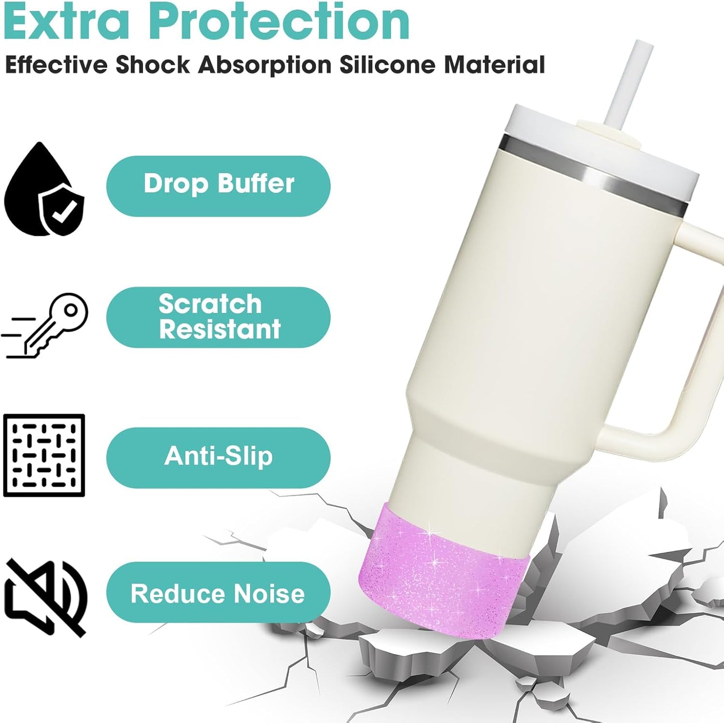 Upgrade 2PCS Protective Silicone Boot Bumper for Stanley Quencher Adventure 40oz 30oz IceFlow 20oz 30oz Tumbler, Water Bottle Bottom Sleeve Cover Accessories for Stanley Mug Cup(Glitter Purple)