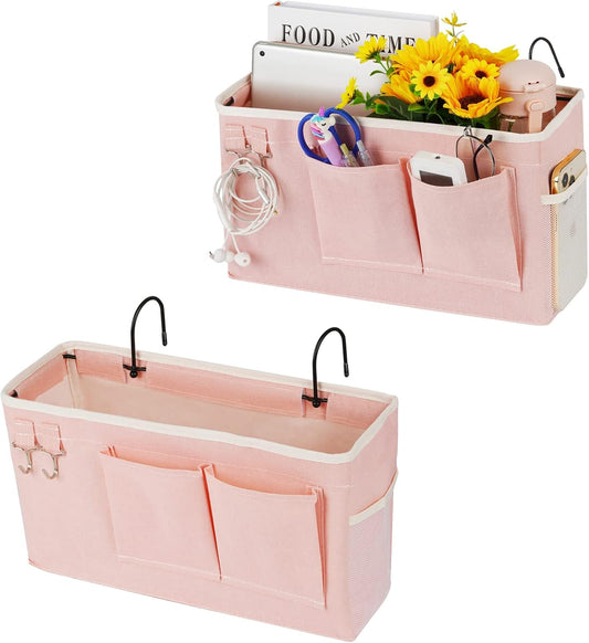Loghot Bedside Caddy/Bedside Storage Bag Hanging Organizer for Bunk and Hospital Beds,Dorm Rooms Bed Rails,Can be Placed Glasses,Books,Mobile Phones,Keys (2pc Pink)