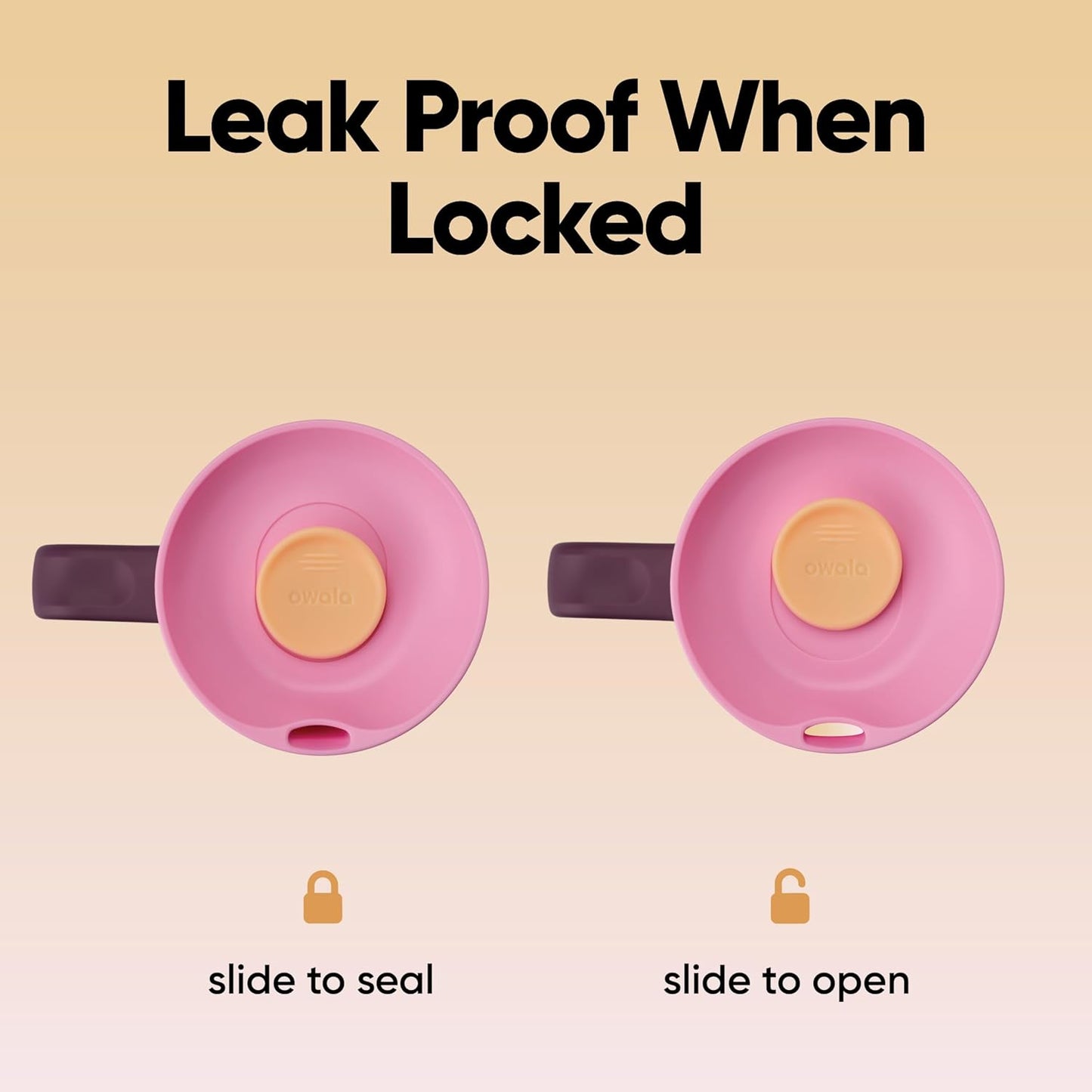 Owala SmoothSip Slider Stainless Steel Insulated Travel Mug, 100% Leak Proof, For Hot and Cold Drinks, Travel Friendly with Sliding Lock Lid, 24 oz, BPA Free, Leak Proof, Pink/Tan (Daybreak)