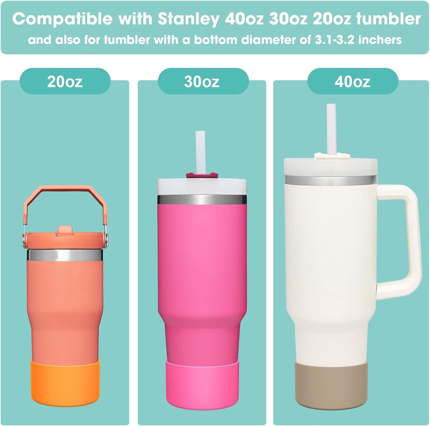 Upgrade 2PCS Protective Silicone Boot Bumper for Stanley Quencher Adventure 40oz 30oz IceFlow 20oz 30oz Tumbler, Water Bottle Bottom Sleeve Cover Accessories for Stanley Mug Cup(Khaki)