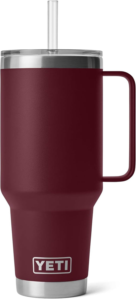 YETI Rambler 42 oz Tumbler with Handle and Straw Lid, Travel Mug Water Tumbler, Vacuum Insulated Cup with Handle, Stainless Steel, Wild Vine Red