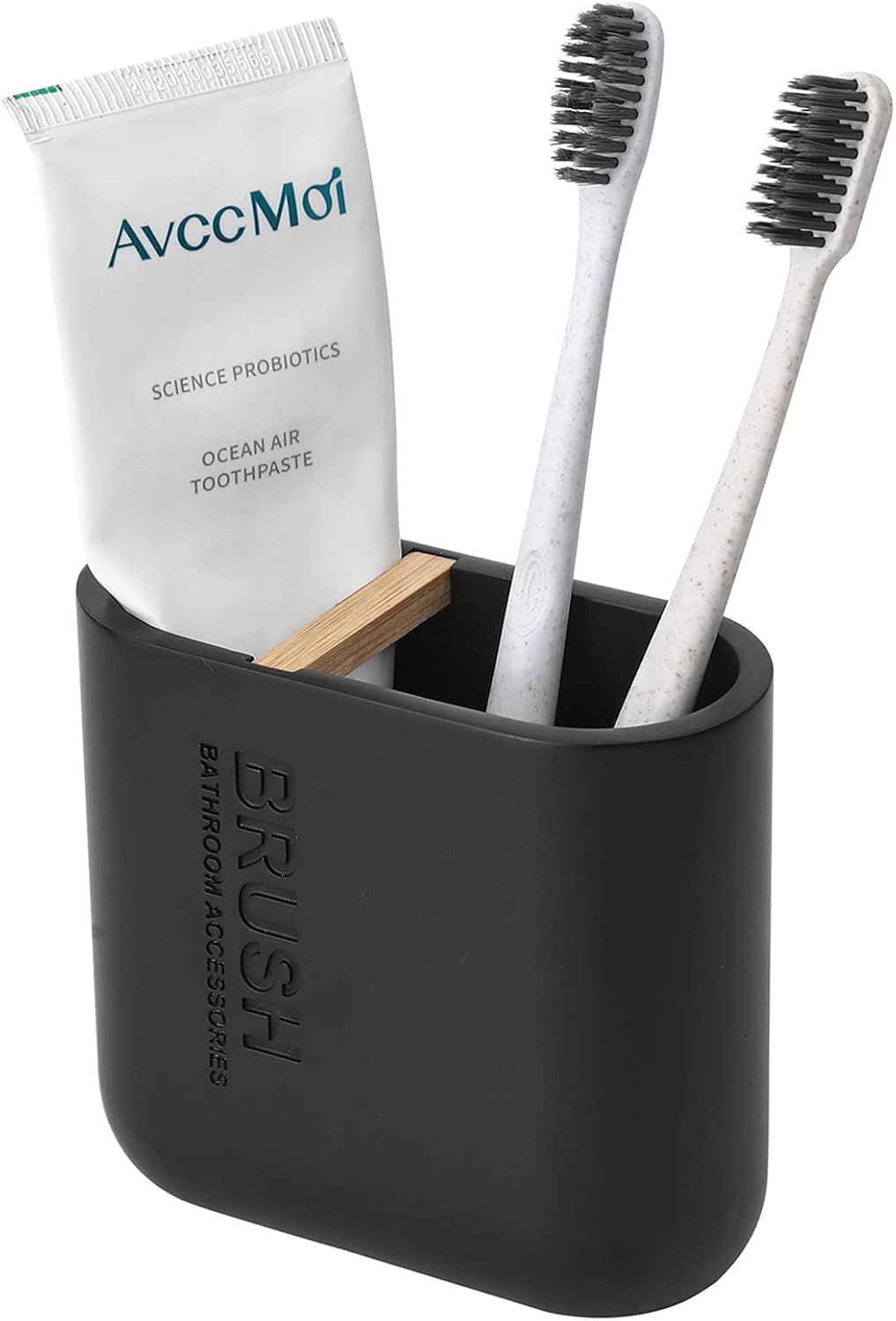 rejomiik Toothbrush Holders Resin Bamboo Tooth Brushing Holder for Bathroom Countertop, Tooth Brush Storage Organizer Stand for Holds Toiletries and Beauty Accessories, Toothpaste, Razor, Matte Black