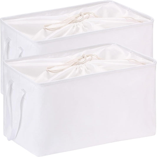 Hinwo 102L XXL Storage Bins, 2-Pack Closet Organizers and Storage, Foldable Clothes Storage Baskets with Handles, Containers for Clothing, Blanket, Comforters, Toys, Bedding (White)