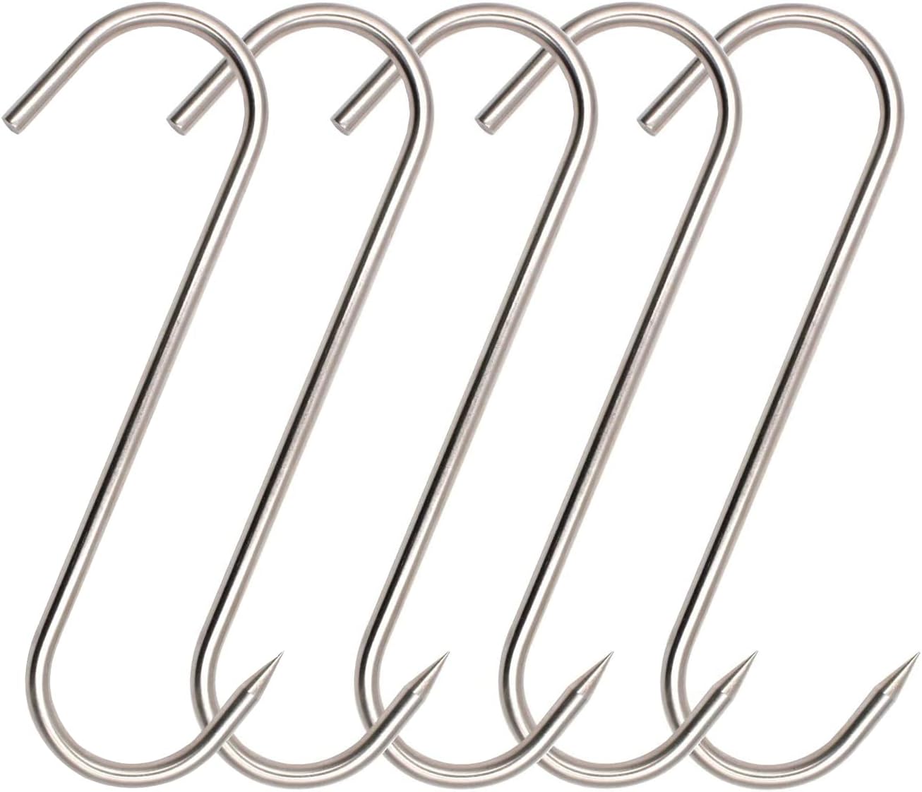 ARTOYS Meat Hooks(8 Inch 5mm), 304 Stainless Steel Heavy Duty Butcher Hook, Meat Hanger Hooks for Smoking,Grilling,Beef, Rib, Barbecue,BBQ (5-Pack MAX Load 150 Pound)