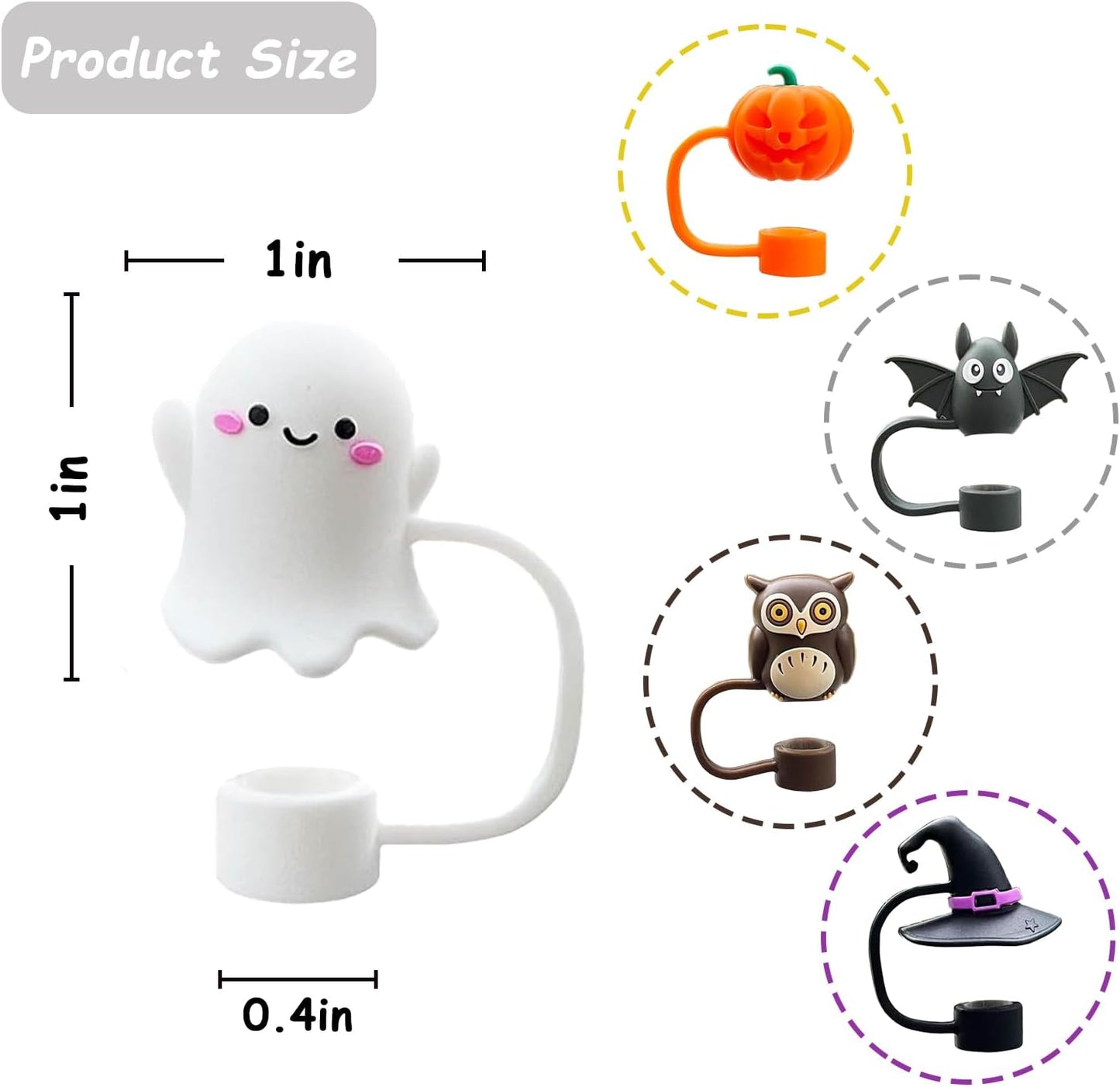 5 Pcs 0.4in Straw Cover for Stanley Cup, Silicone Straw Topper Set for 30&40oz Stanley Tumble, Fit for 10mm/0.4in Straws (Halloween)