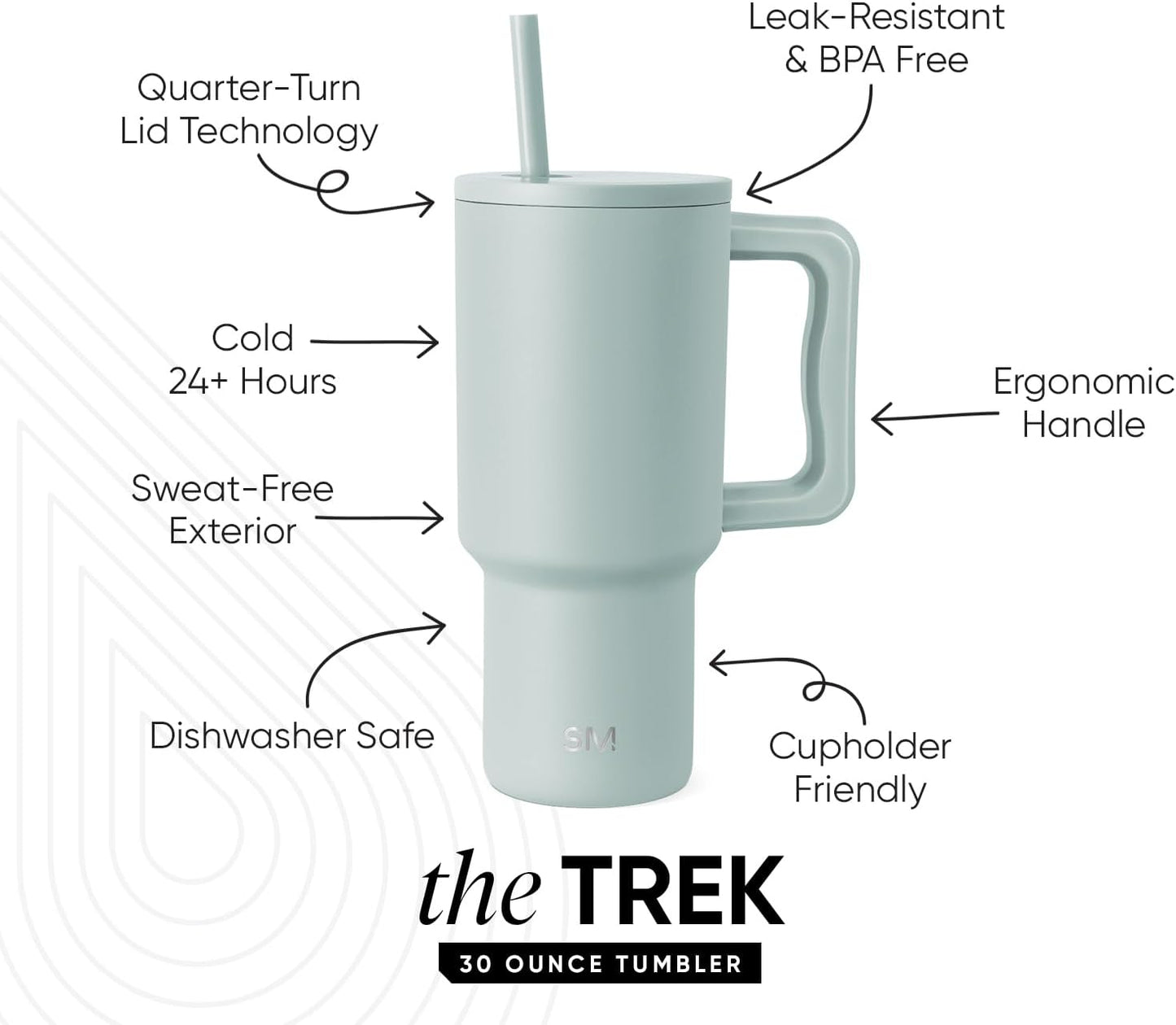 Simple Modern 30 oz Trek Tumbler with Handle and Straw Lid | Cup Holder Friendly Insulated Stainless Steel Travel Mug | Sea Glass Sage (Pack of 12)