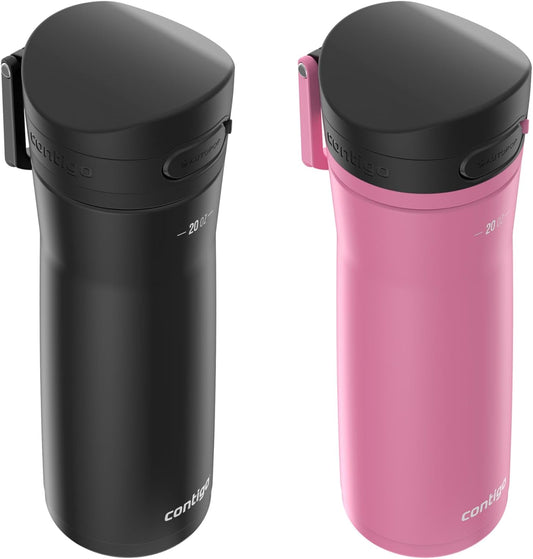 Contigo Jackson Chill 2.0 Water Bottle with Autopop Lid, 20oz, 2-Pack, Pink and Black