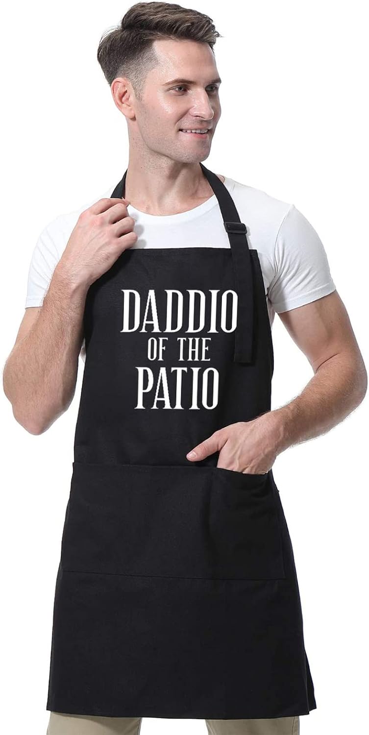 Miracu Grill Apron for Daddy, Daddio of The Patio, Dad Gifts from Daughter Son - Funny Fathers Christmas, Birthday Gifts for Dad, Best Step Daddy, Father in Law - Papa Aprons for Grilling BBQ Cooking